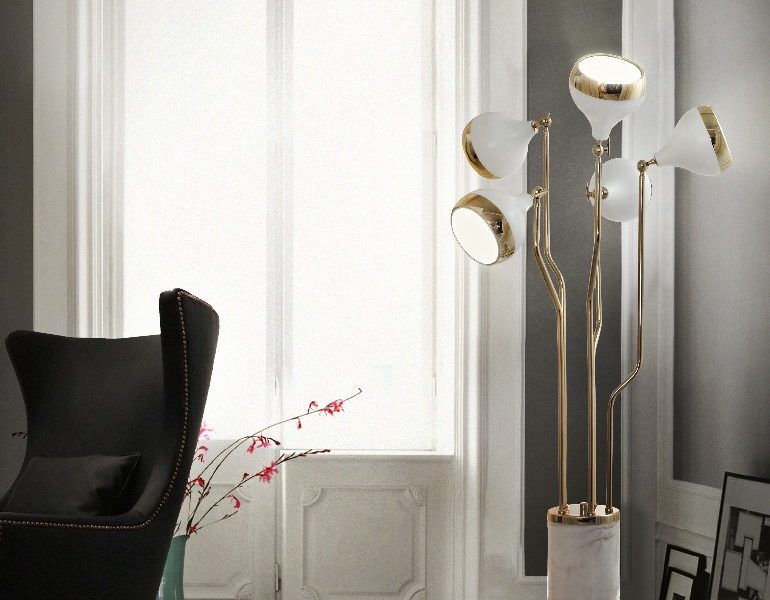 Mid-century Modern White and Golden Floor Lamp - Hanna from DelightFULL