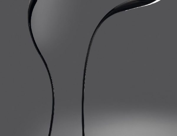 Karim Rashid's Doride adjustable fluorescent floor lamps with articulated, hydroformed metal stem and steel base by Artemide