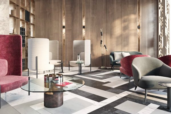 Modern Lobby in Moscow with Unique Floor Lamps