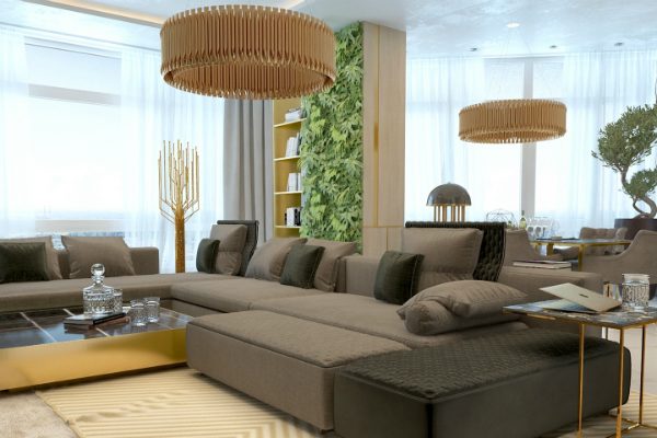 Marble and Golden Living Room Luxury Lighting Designs