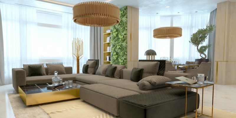 Marble and Golden Living Room Luxury Lighting Designs