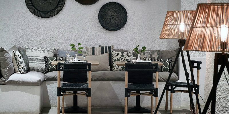 Tripod Floor Lamps Shining in Skiathos Blu Hotel feat